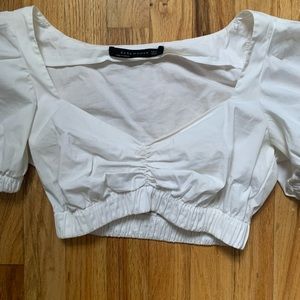 Zara White Crop Top with Puff Sleeves